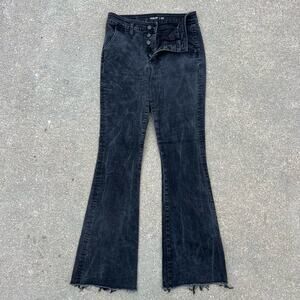 Miss Me Black High Rise Flare Jeans Frayed Hem Button Fly 29x34